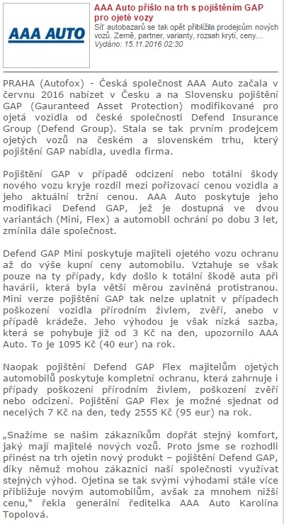 Autofox: AAA AUTO přišlo s pojištění GAP pro ojeté vozy | AAA AUTO auto  bazar