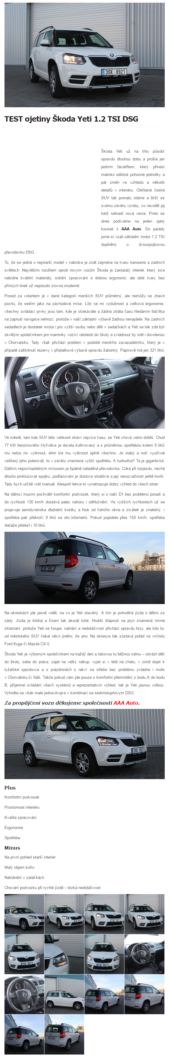 Autojournal.cz: TEST ojetiny Škoda Yeti 1.2 TSI DSG recenze a testy | AAA  AUTO auto bazar